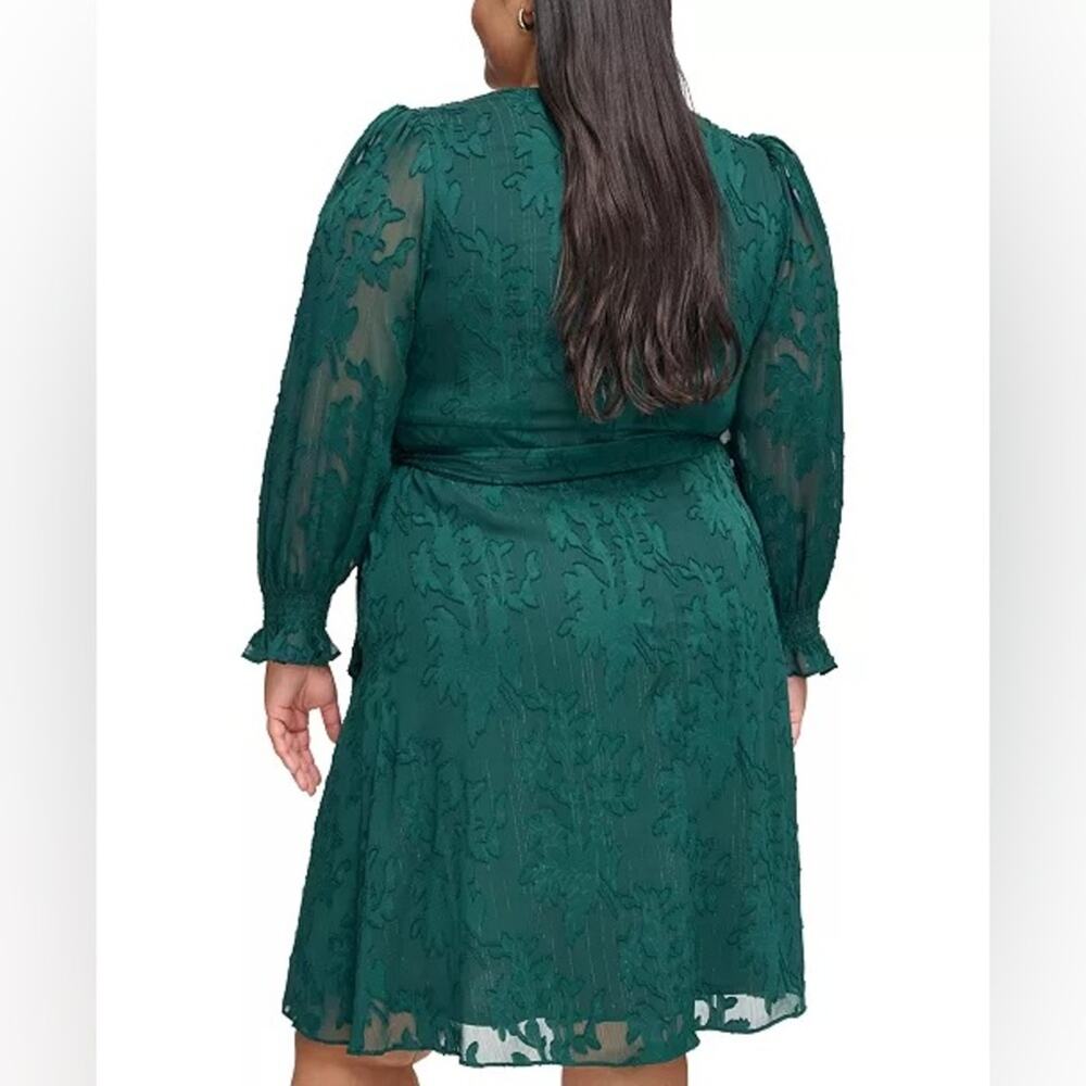 Jessica Howard Plus Size Belted Fit & Flare Dress Pine Sz 14 - Picture 2 of 10
